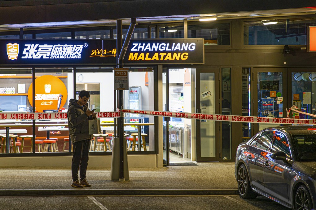 Police tape cordons off a restaurant in Auckland, New Zealand on Tuesday after a late-night axe attack in which multiple people were hospitalised. Photo: New Zealand Herald via AP