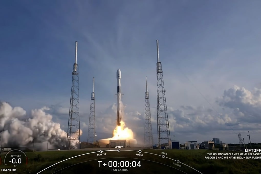 A SpaceX Falcon 9 rocket carrying Indonesia’s Satria-1 satellite blasts off from Cape Canaveral in Florida in this screengrab from a video shared on social media by Indonesian President Joko Widodo. Photo: Instagram/@jokowi