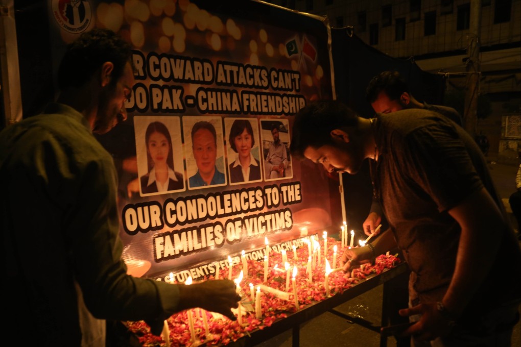 A candle-light vigil in remembrance of the victims of
a suicide bombing in Karachi in April 2022. Three Chinese nationals were among the four people killed in the attack claimed by the Baloch Liberation Army. Photo: EPA-EFE