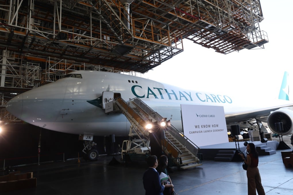 The first freight aircraft to wear the new Cathay Cargo livery is unveiled on Wednesday. Photo: Yik Yeung-man