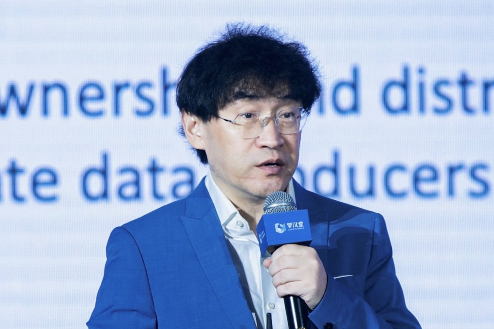 Chen Long, president of Alibaba’s Luohan Academy, speaks at the think-tank’s annual digital economy meeting in Hangzhou on Wednesday. Photo: Handout