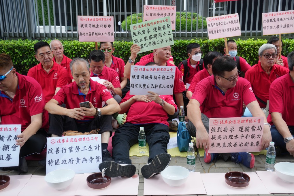 Union representatives protest against the plan to import labour outside the government headquarters in Admiralty on June 20. The business community has largely welcomed the government’s plan to import workers to ease staffing shortages, but labour unions have condemned the proposal. Photo: Elson Li.