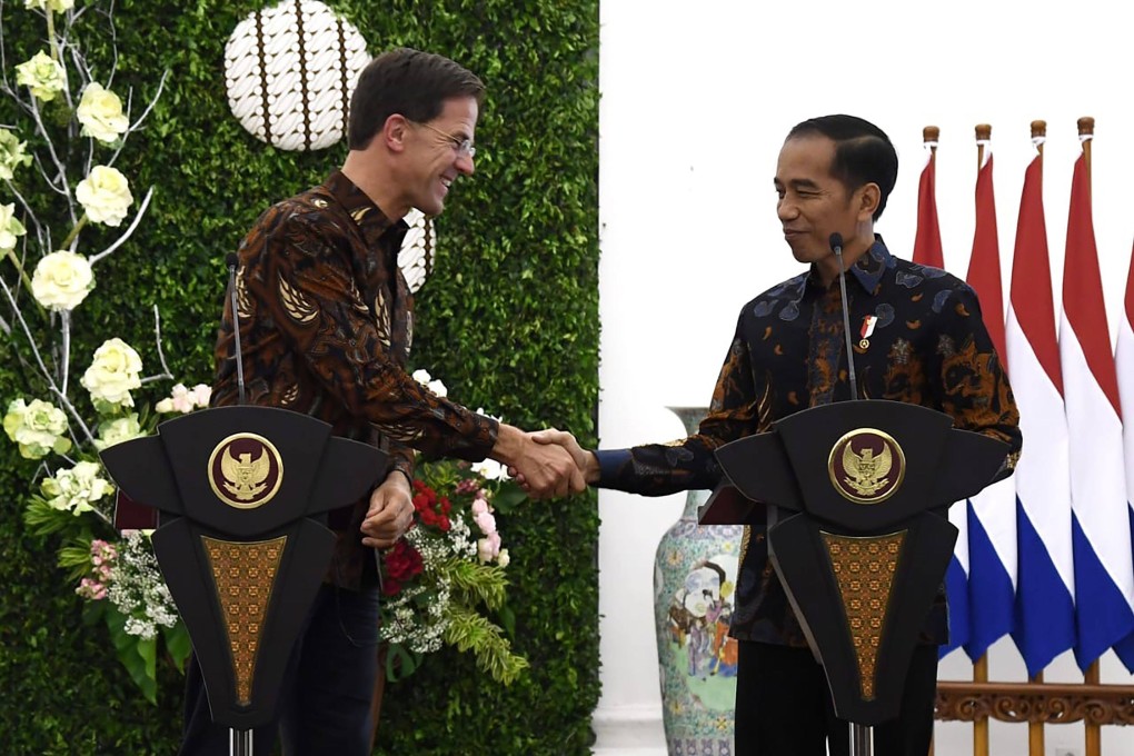 Netherlands Prime Minister Mark Rutte (left) with Indonesian President Joko Widodo at Bogor Palace on the outskirts of Jakarta in 2019. Photo: Indonesian Presidential Palace/AFP