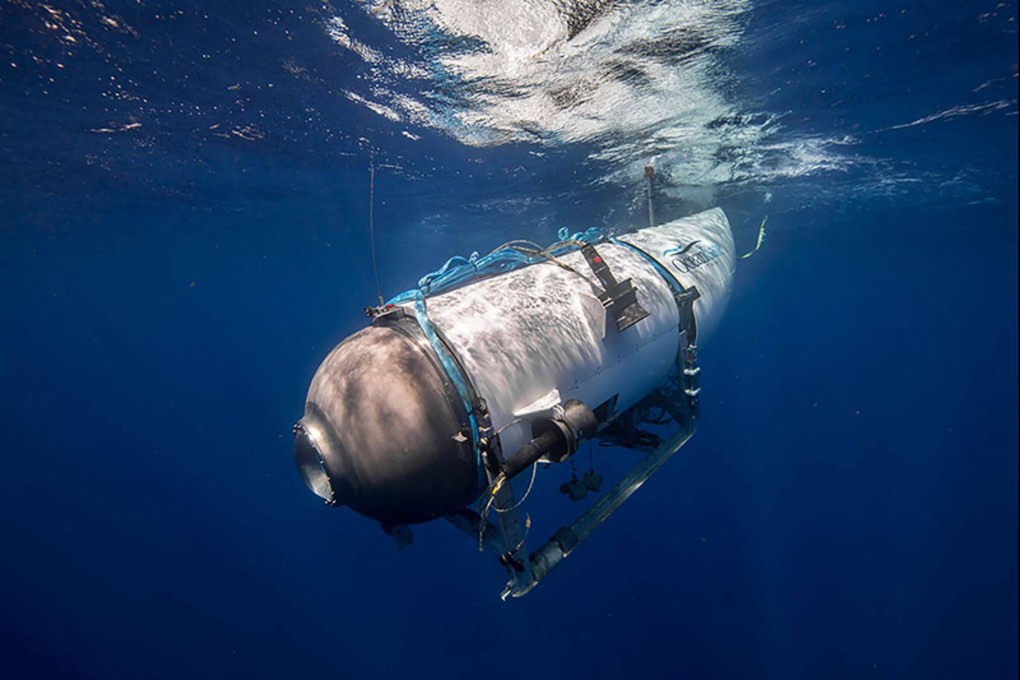An undated image shows the OceanGate Expeditions Titan submersible beginning a descent. Photo: OceanGate Expeditions via AFP