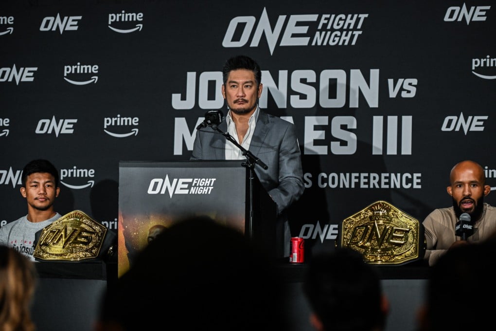 CEO Chatri Sityodtong with Demetrious Johnson (right) and Rodtang (left) at the ONE Fight Night 10 press conference in Denver. Photos: ONE Championship