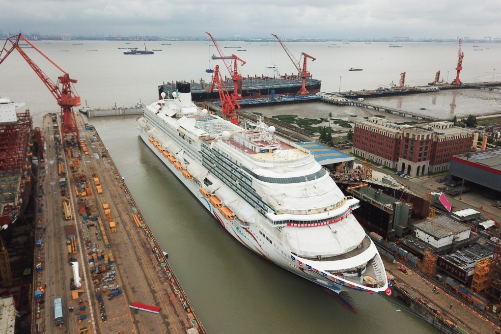 China’s first domestically built large cruise ship, the Adora Magic City, sits in port in Shanghai on June 6. The return of massive cruise ships to the world’s seas has renewed concerns about the amount of pollution they generate. Photo: Xinhua
