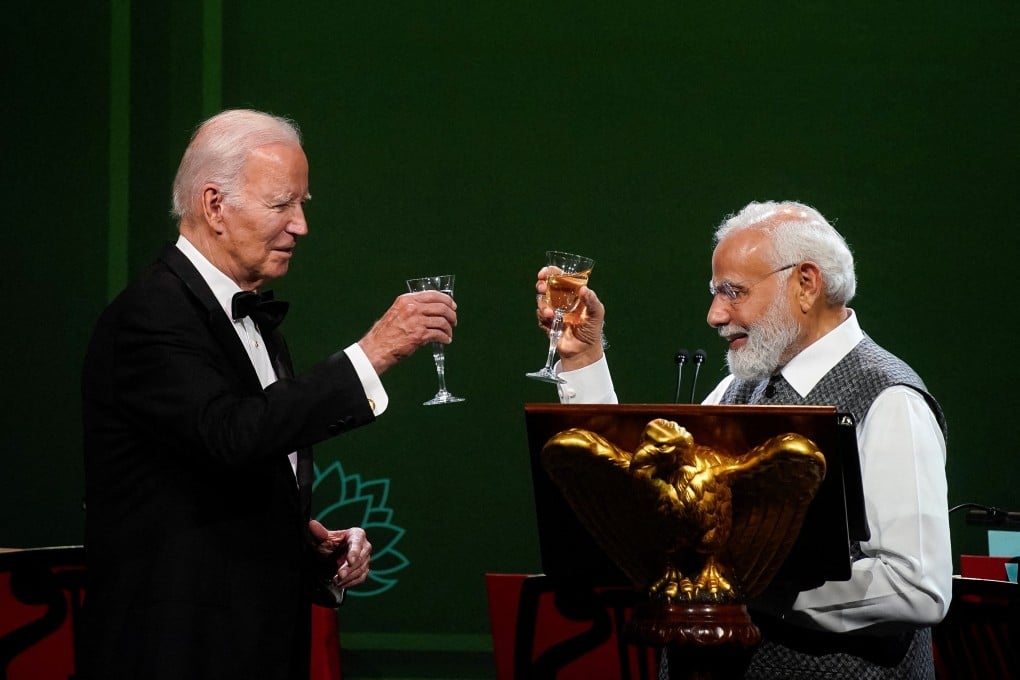 US President Joe Biden and India’s Prime Minister Narendra Modi raise a toast at the White House. Photo: Reuters