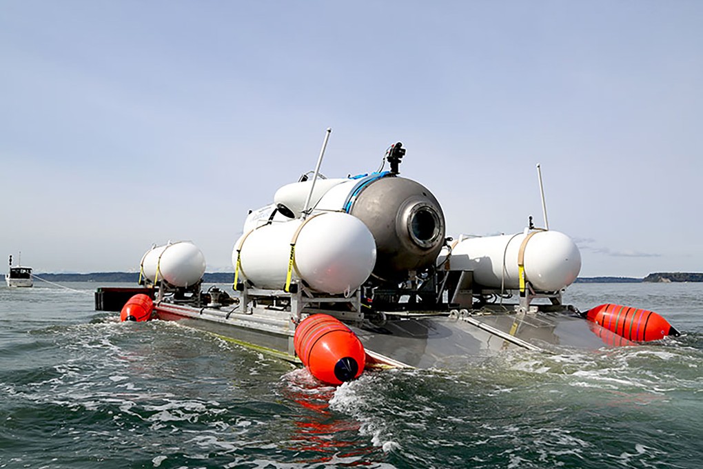 An undated photo shows the Titan submersible during a visit to the wreck site of the Titanic. Photo: Oceangate Expeditions/PA Media/dpa