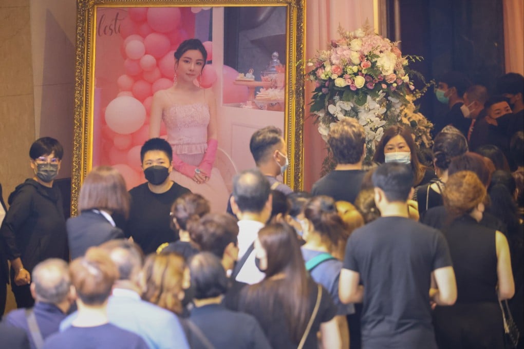 Unlike traditional Chinese funerals where black and white are normally used, the memorial hall for Abby Choi’s ceremony was decorated in pink, said to be the former socialite’s favourite colour. Photo: Dickson Lee