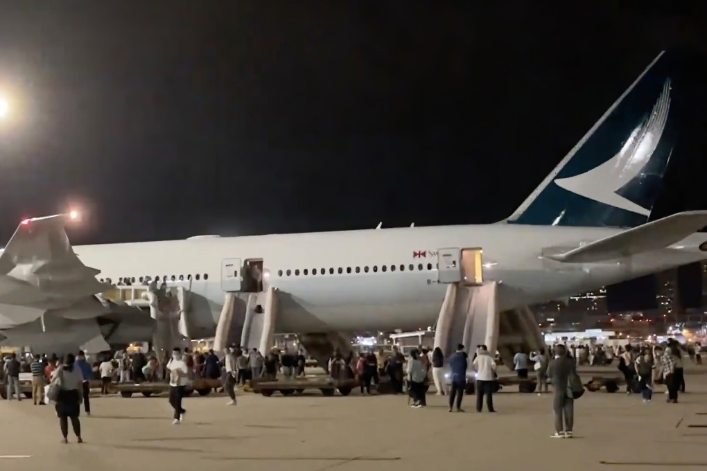 More than 300 people were evacuated from the flight in the early hours of Saturday morning at Hong Kong’s airport. Photo: Handout