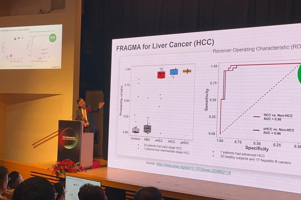 Professor Dennis Lo, chairman of Insighta, spoke at a press conference about his venture with Prenetics Group to launch clinically administered test kits to detect cancer, at the Hong Kong Science and Technology Park, on June 26, 2023. Photo: Julia Zhong.