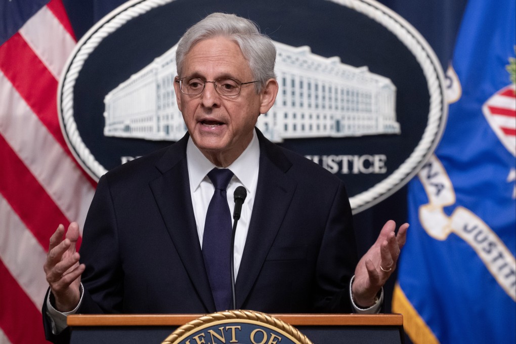 US Attorney General Merrick Garland announces actions to disrupt the fentanyl precursor supply chain at the Justice Department in Washington on June 23. The department has arrested two people and unsealed indictments charging companies based in China and their employees with crimes related to fentanyl production, distribution and sales resulting from precursor chemicals. Photo: EPA-EFE