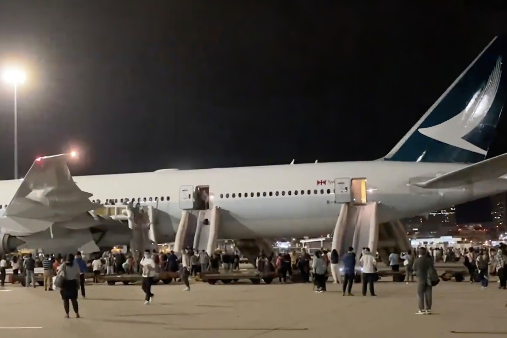 More than 300 people were evacuated from the flight on Saturday morning at Hong Kong’s airport. Photo: Handout