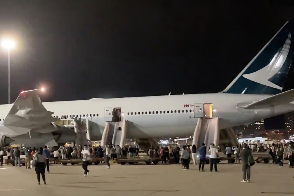 More than 300 people were evacuated from the flight on Saturday morning at Hong Kong’s airport. Photo: Handout