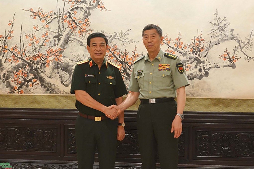 Cooperation was the theme as Chinese Defence Minister Li Shangfu met Vietnamese Defence Minister Phan Van Giang in Beijing on Tuesday. Photo: Vietnam People’s Army Newspaper