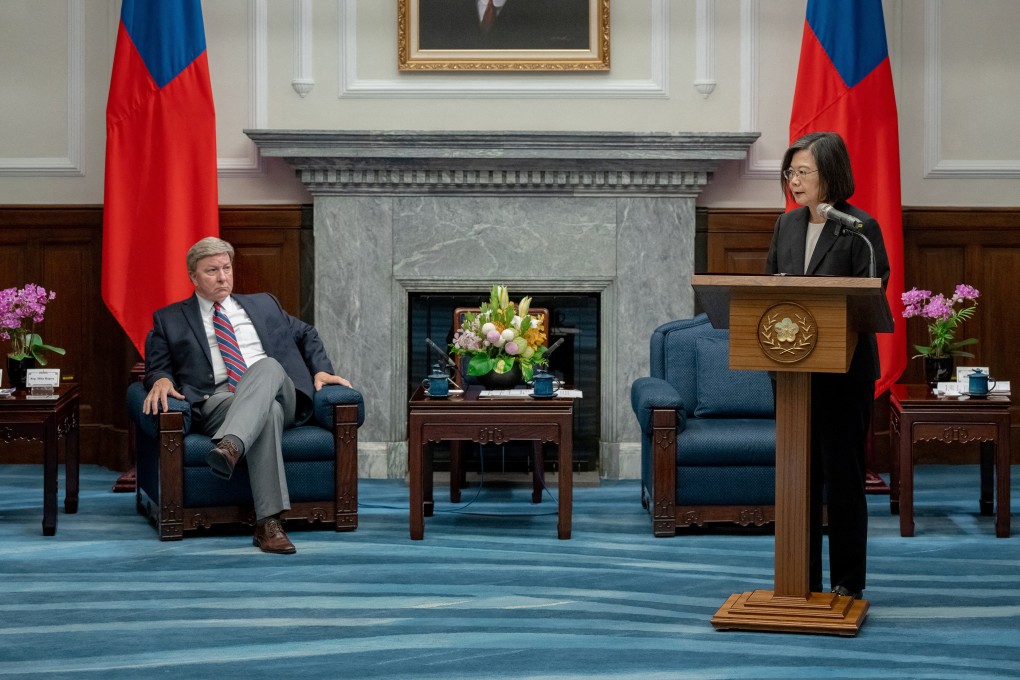 Taiwanese President Tsai Ing-wen speaks during a meeting with the US delegation led by House Armed Services Committee chair Mike Rogers, at the presidential office in Taipei on Wednesday. Photo: Handout via Reuters