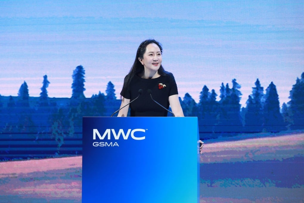 Huawei Technologies Co rotating chairwoman Meng Wanzhou delivers her keynote presentation at the MWC Shanghai trade show on June 28, 2023. Photo: Handout