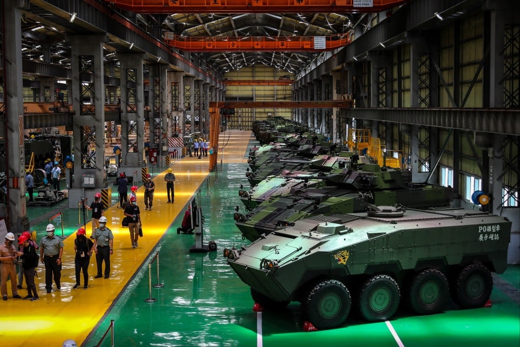 Taiwan-made CM-34 armoured vehicles, lined up at a military testing facility in Taiwan in June 2022. The proposed US arms sale includes ammunition to support the vehicle. Photo: EPA-EFE