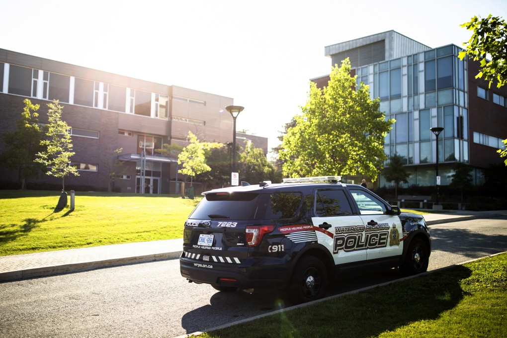 A Waterloo Regional Police vehicle is parked near the scene of a stabbing at the University of Waterloo in Ontario on Wednesday. Photo: The Canadian Press via AP