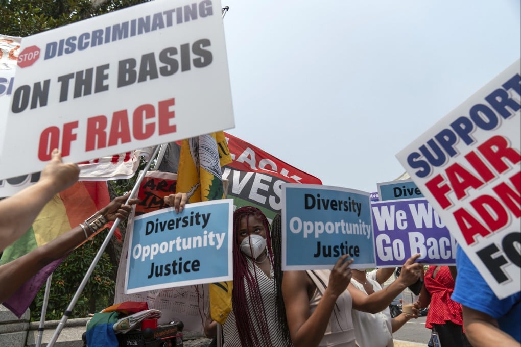 Protesters on both sides of the issue outside of the Supreme Court in Washington on Thursday as the court struck down programmes at Harvard and University of North Carolina that used race as a factor in admissions. Photo: AP