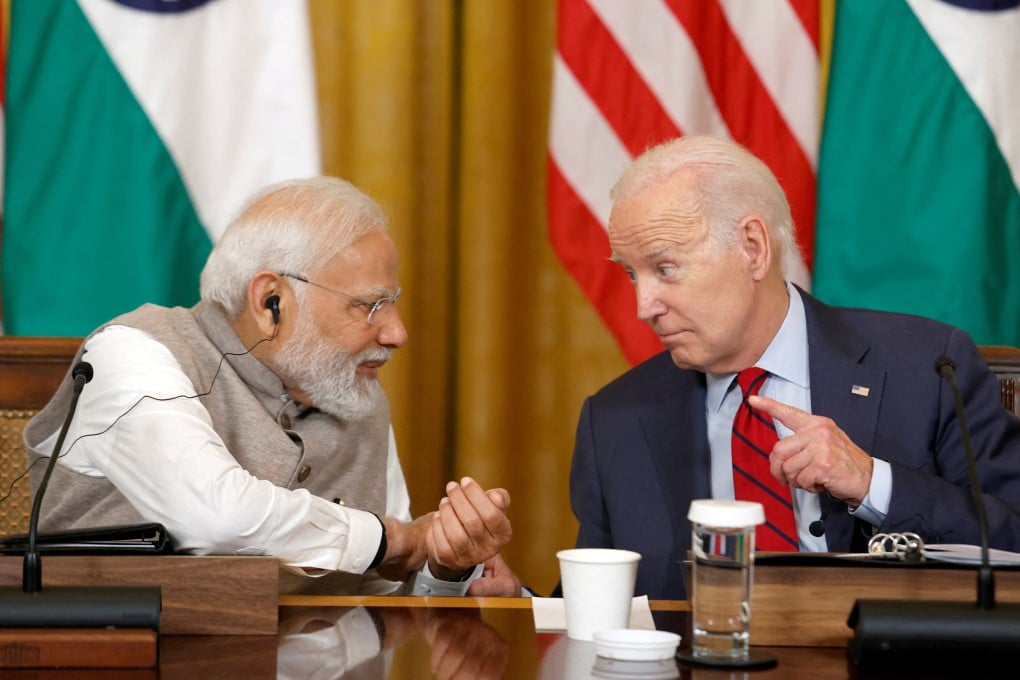 India’s Prime Minister Narendra Modi and US President Joe Biden speak during their meeting in the White House on June 23. Photo: Reuters