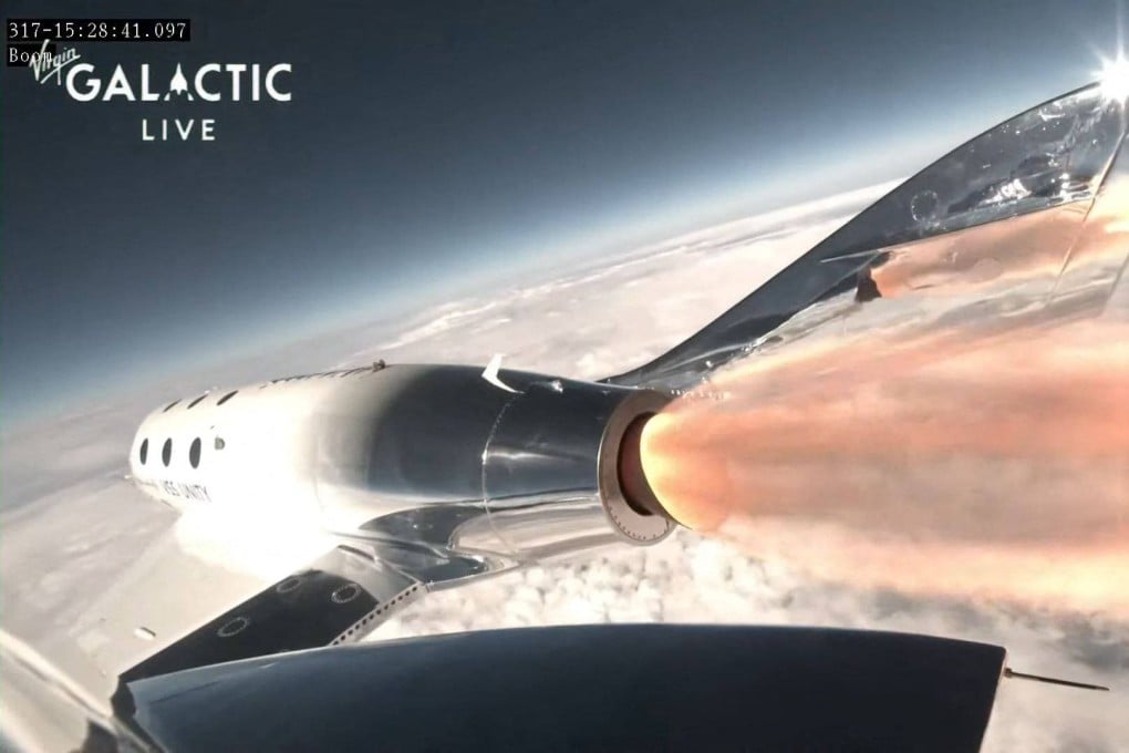 The Galactic 01 mission spacecraft marks the first commercial flight from Spaceport City in New Mexico on Thursday. Photo: Virgin Galactic via AFP