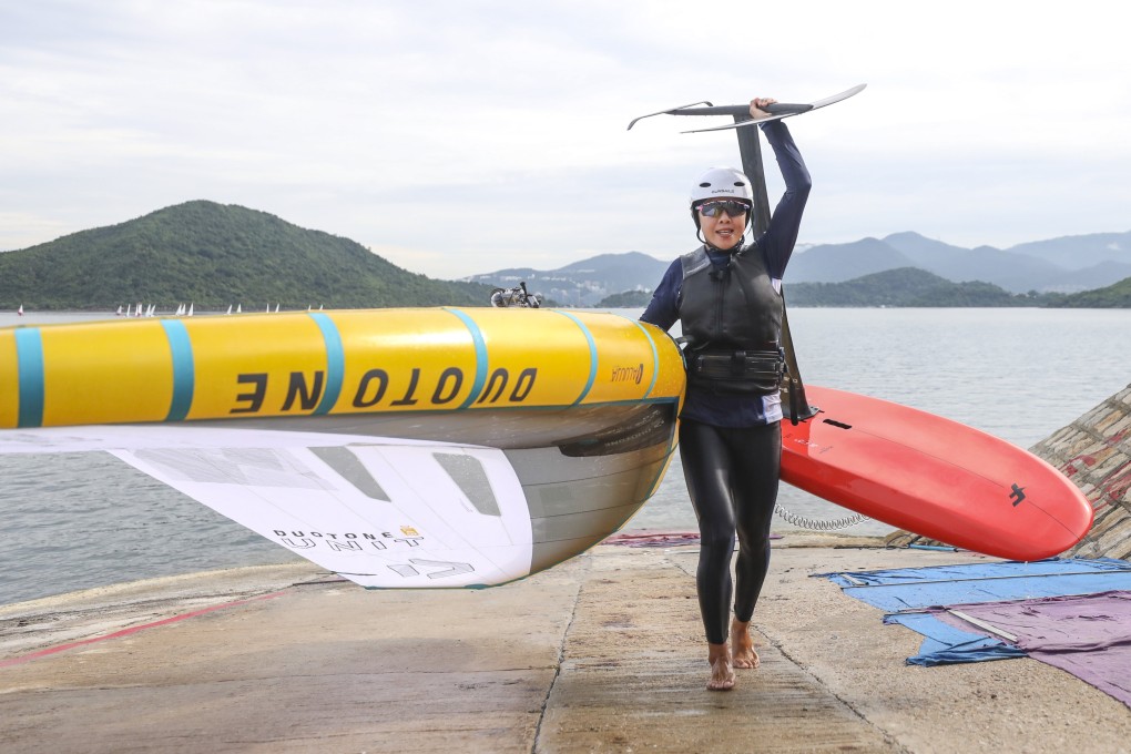 Hayley Chan Hei-man with her wingfoil in Tai Mei Tuk. Photo: Xiaomei Chen