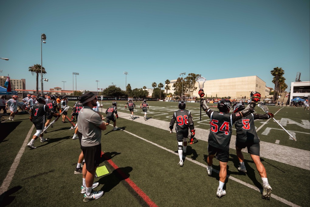 Hong Kong players celebrate victory in the 13th-place play-off at the World Lacrosse Men’s Championship. Photo: Hong Kong, China Lacrosse Association