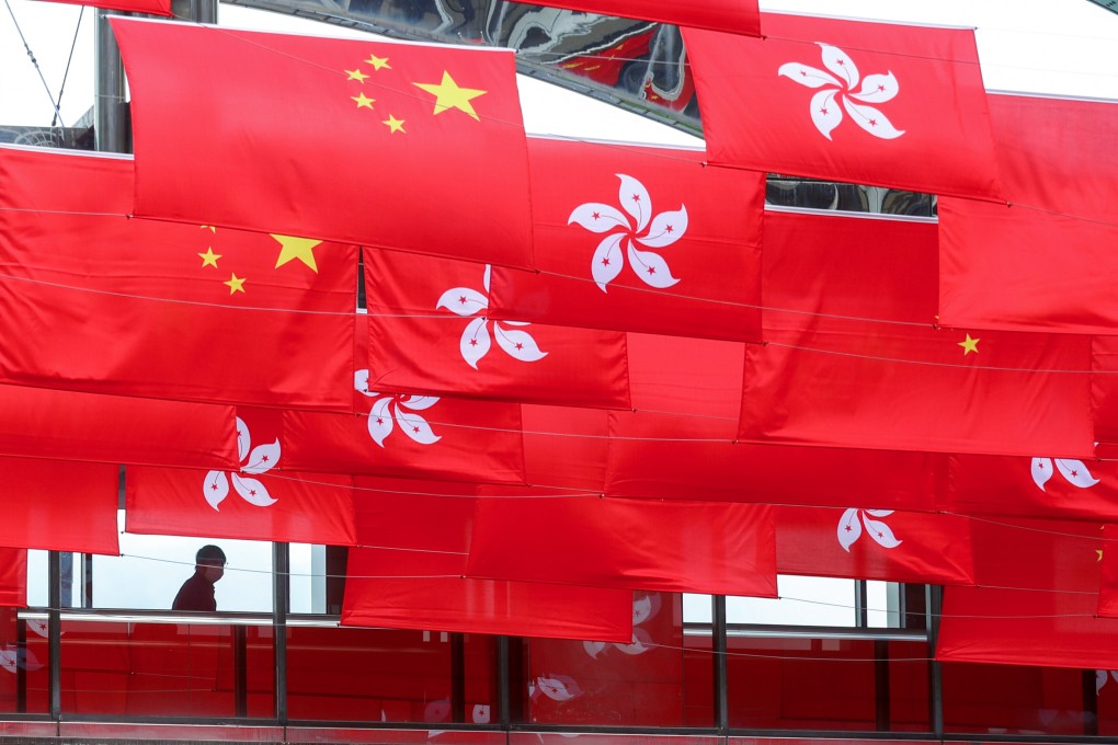 Chinese National Flags and Regional flags of Hong Kong are seen on June 27 in a street in Tsim Sha Tsui as a part of celebrations marking the anniversary of the city’s return to China. Photo: Yik Yeung-man