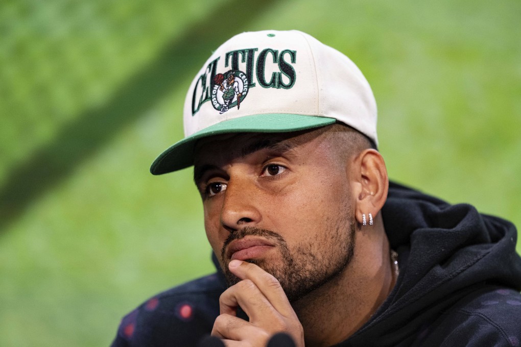 Australia’s Nick Kyrgios gestures during a pre-tournament press conference, at the All England Lawn Tennis and Croquet Club, in Wimbledon, on July 2, 2023. Photo: AP