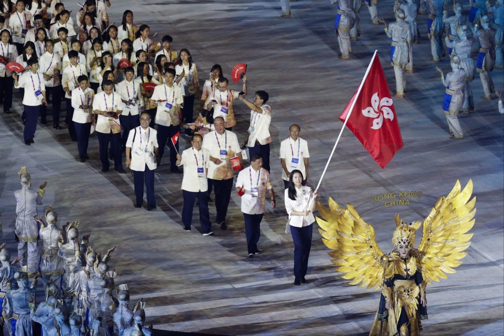 The Hong Kong team marches during the opening ceremony of the 18th Asian Games at Gelora Bung Karno Stadium in Jakarta, Indonesia on August 18, 2018. Photo: AP