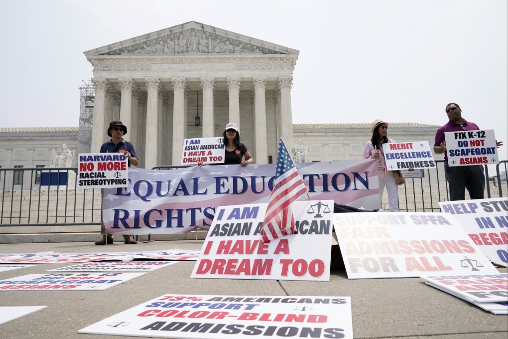 People protest outside the Supreme Court in Washington on Thursday. Photo: AP