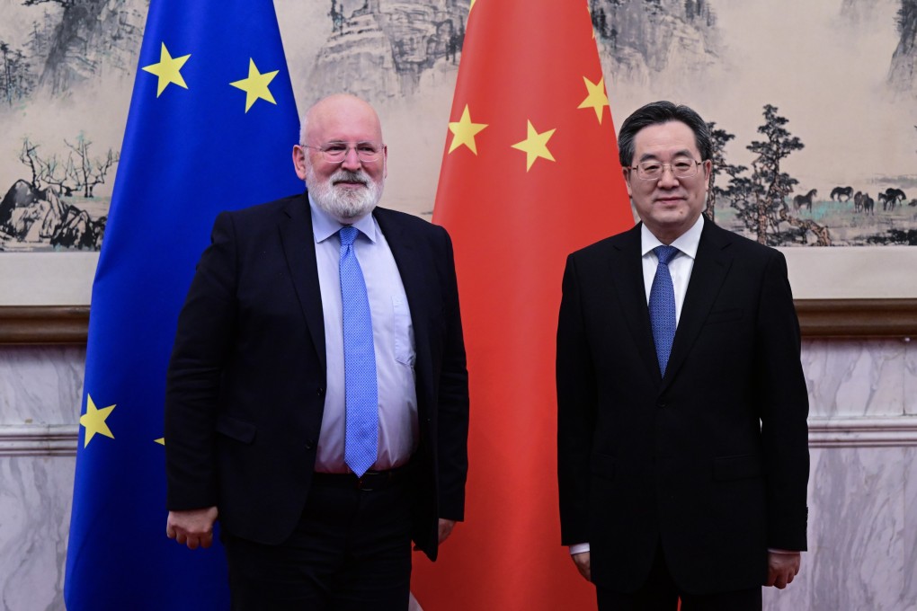 European Commission Executive Vice President Frans Timmermans and China’s Vice Premier Ding Xuexiang meet in Beijing. Photo: EPA-EFE