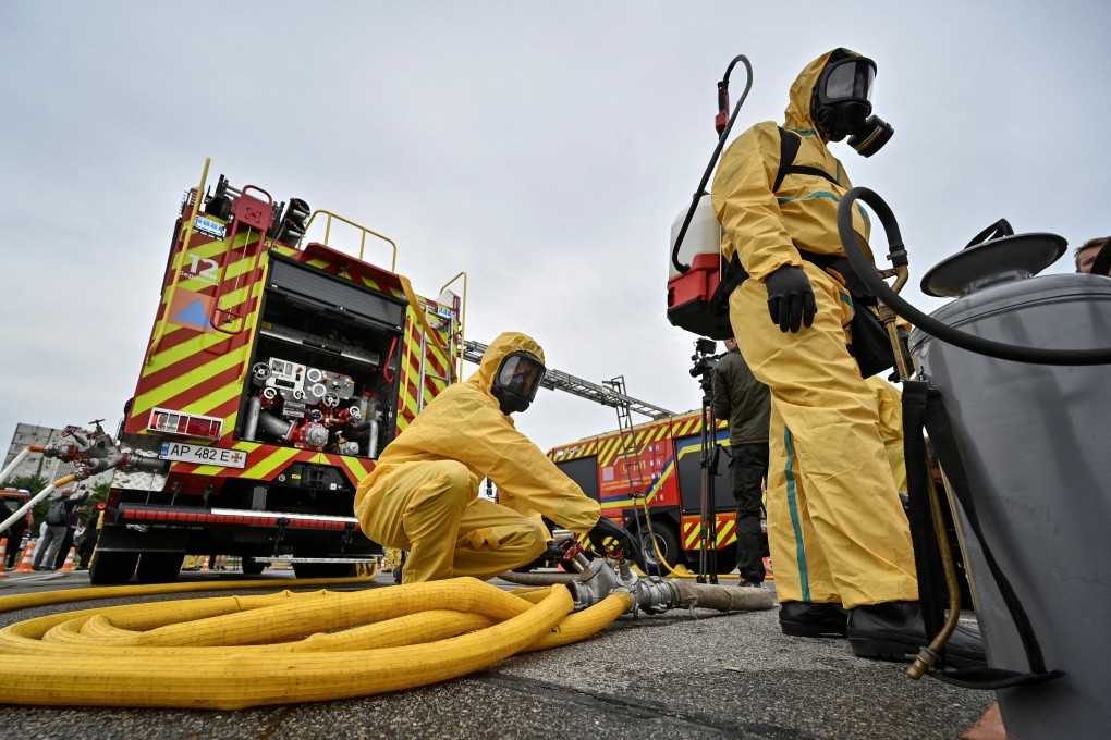 Officers attend an anti-radiation drill in case of an emergency situation at the Zaporizhzhia Nuclear Power Plant. Photo: Reuters