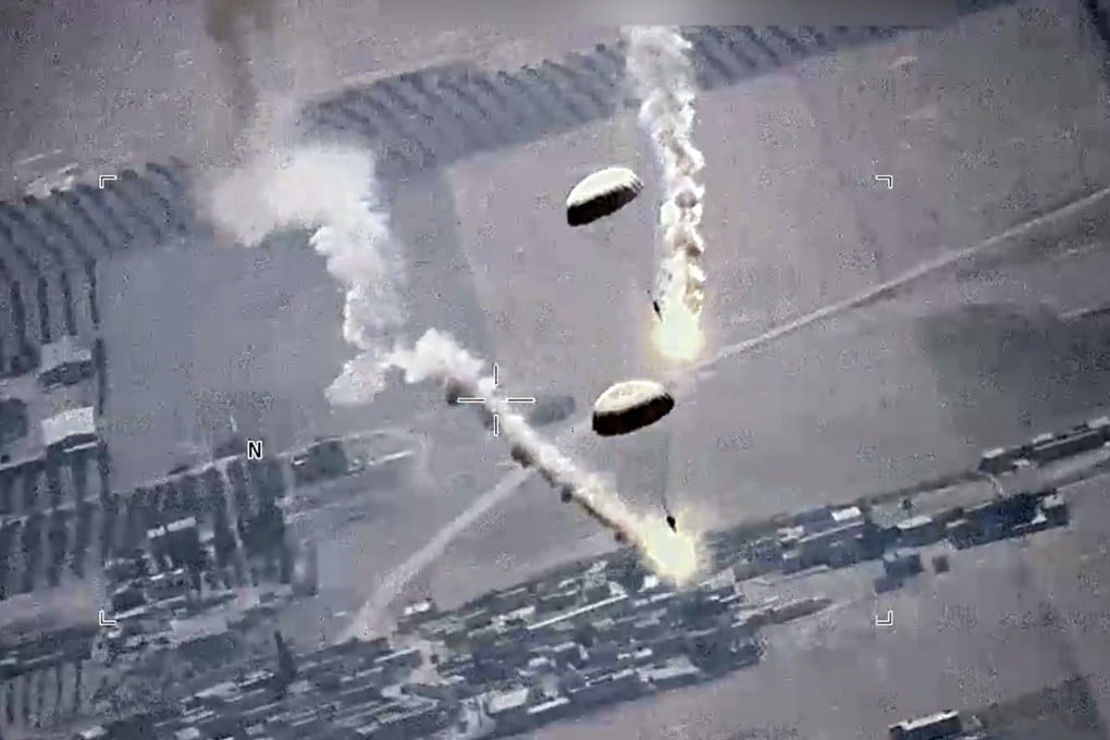 Parachute flares released by a Russian SU-35 near a US Air Force MQ-9 Reaper drone on Wednesday. Photo: US Air Force via AP