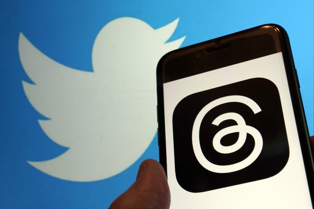 The logo for Meta’s new app Threads, is seen next to Twitter’s bird log. Photo: AP