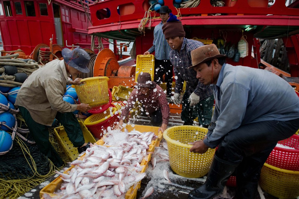Migrant workers sort fish on a Thai fishing boat. Governments, owners and workers have collaborated since 2020 to make several amendments to the Maritime Labour Convention and improve conditions for seafarers. Photo: AFP