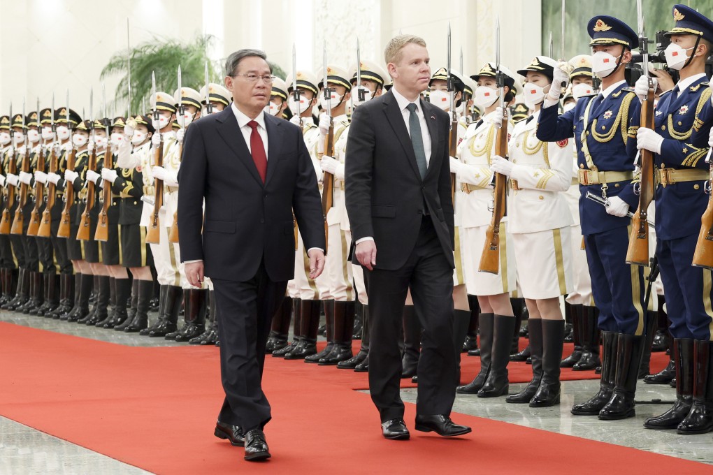 Chinese Premier Li Qiang (left) holds a welcoming ceremony for New Zealand’s Prime Minister of Chris Hipkins in Beijing on June 28. Photo: Xinhua