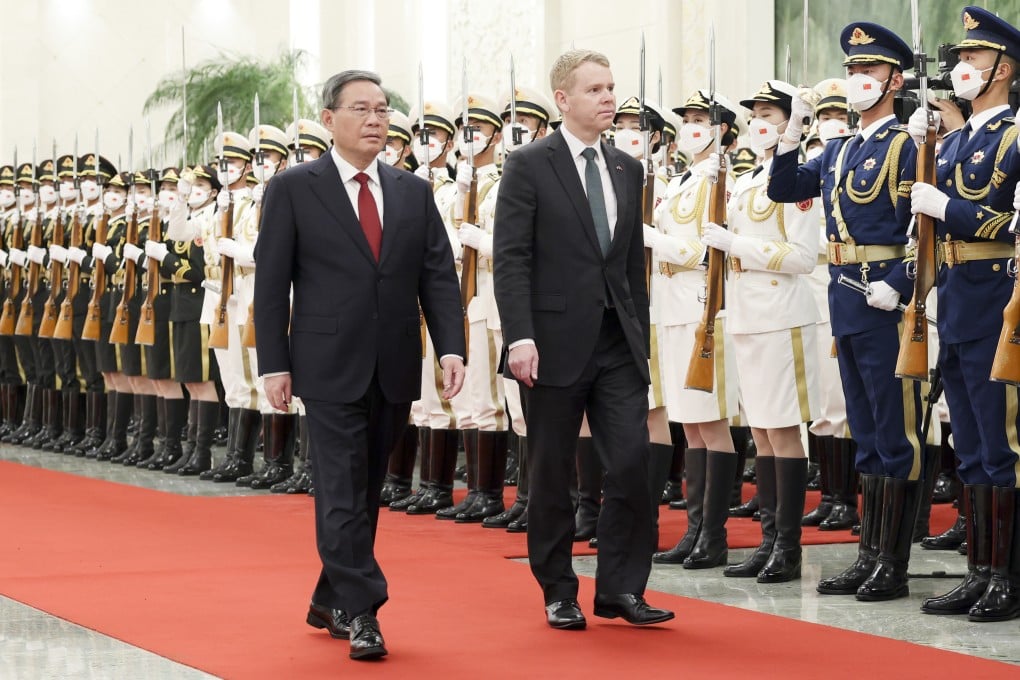 Chinese Premier Li Qiang (left) holds a welcoming ceremony for New Zealand’s Prime Minister of Chris Hipkins in Beijing on June 28. Photo: Xinhua