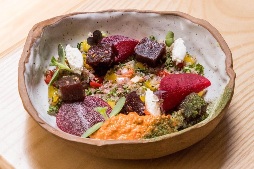 Vanshika Bhatia’s spicy beetroot millet salad with bell pepper dip, made from leftover ingredients, is one example of how Indian chefs are promoting zero-waste cooking. Photo: Vanshika Bhatia