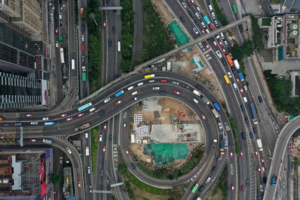 An aerial view of traffic congestion along Gloucester Road in 2019. The reality is that ships, planes and most of the cars on Hong Kong’s roads still rely on fossil fuels. Photo: Winson Wong