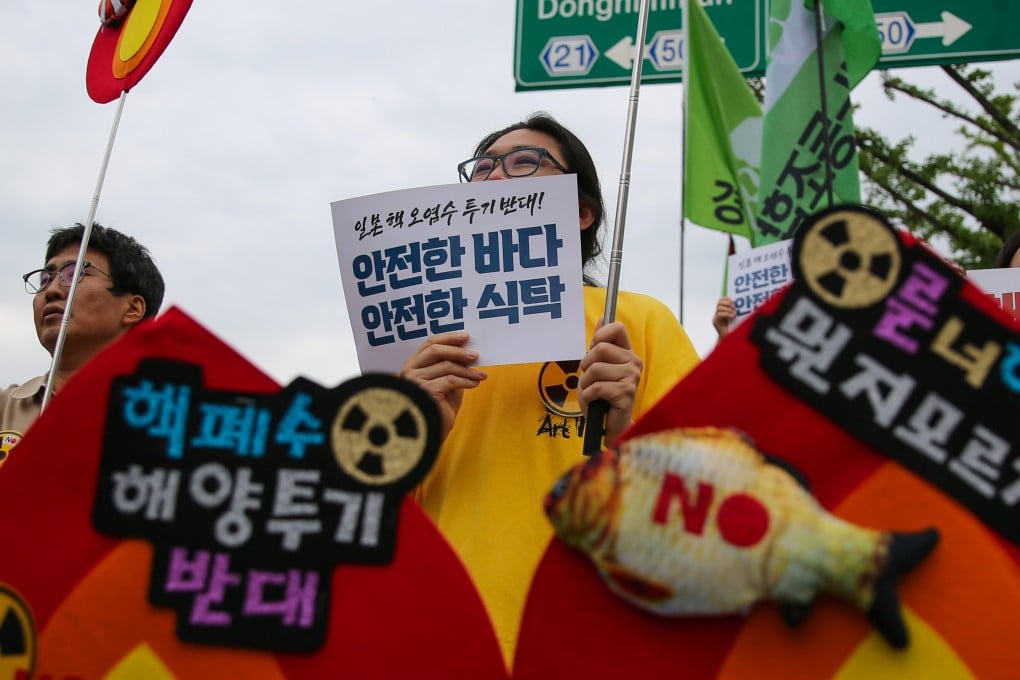 South Koreans protest on Saturday against Japan’s planned release of treated radioactive waste water from the Fukushima power plant. Photo: Xinhua