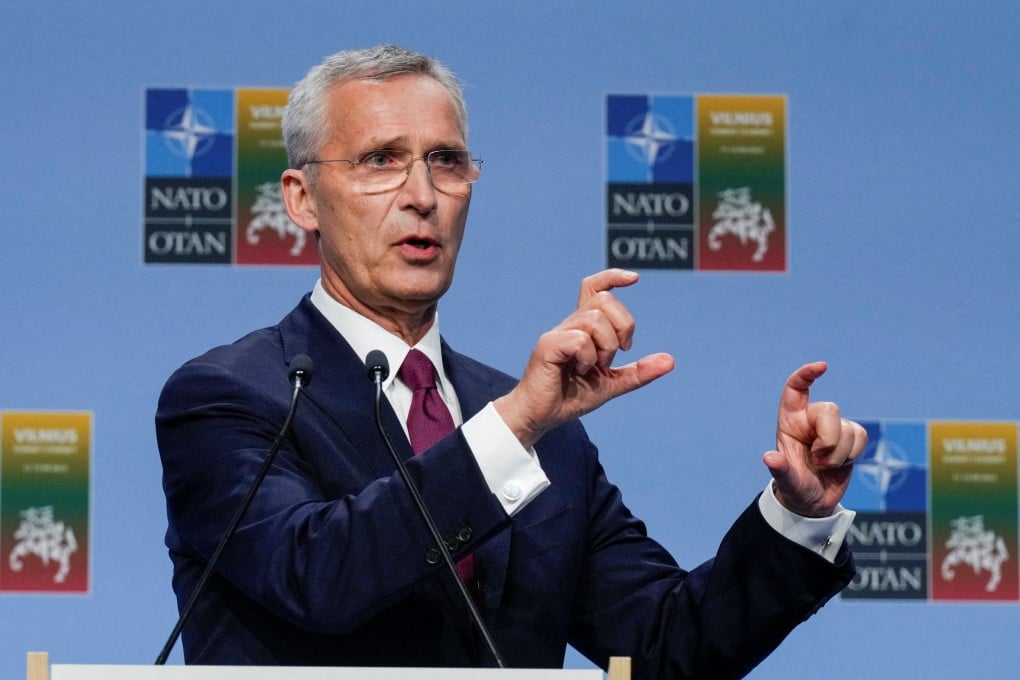 Nato Secretary General Jens Stoltenberg speaks at a press conference during a Nato meeting in Vilnius, Lithuania on Tuesday. Photo: Reuters