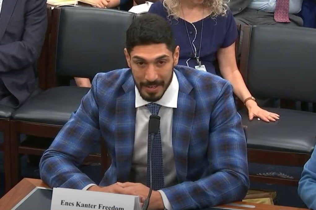 Former NBA player Enes Kanter Freedom speaks at a Congressional-Executive Commission on China hearing in Washington on Tuesday. Photo: via YouTube