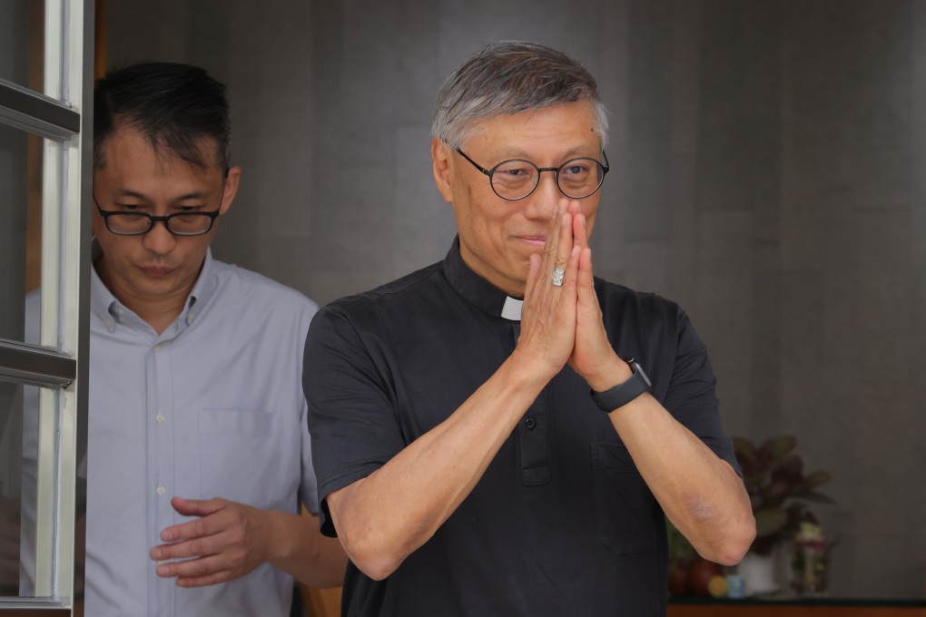 Stephen Chow Sau-yan, Hong Kong’s Catholic Bishop, meets the media outside the Catholic Diocese Centre. Photo: Jelly Tse