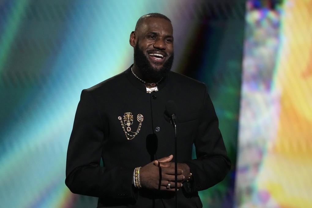 LeBron James addresses the audience at the ESPY awards in Los Angeles. Photo: AP