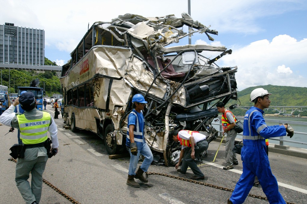 The wreck of a double decker bus that plunged 50 metres from an elevated road in Hong Kong in 2003 after a truck ran into it, killing 21 of those on board and injuring 20. Photo: Robert Ng