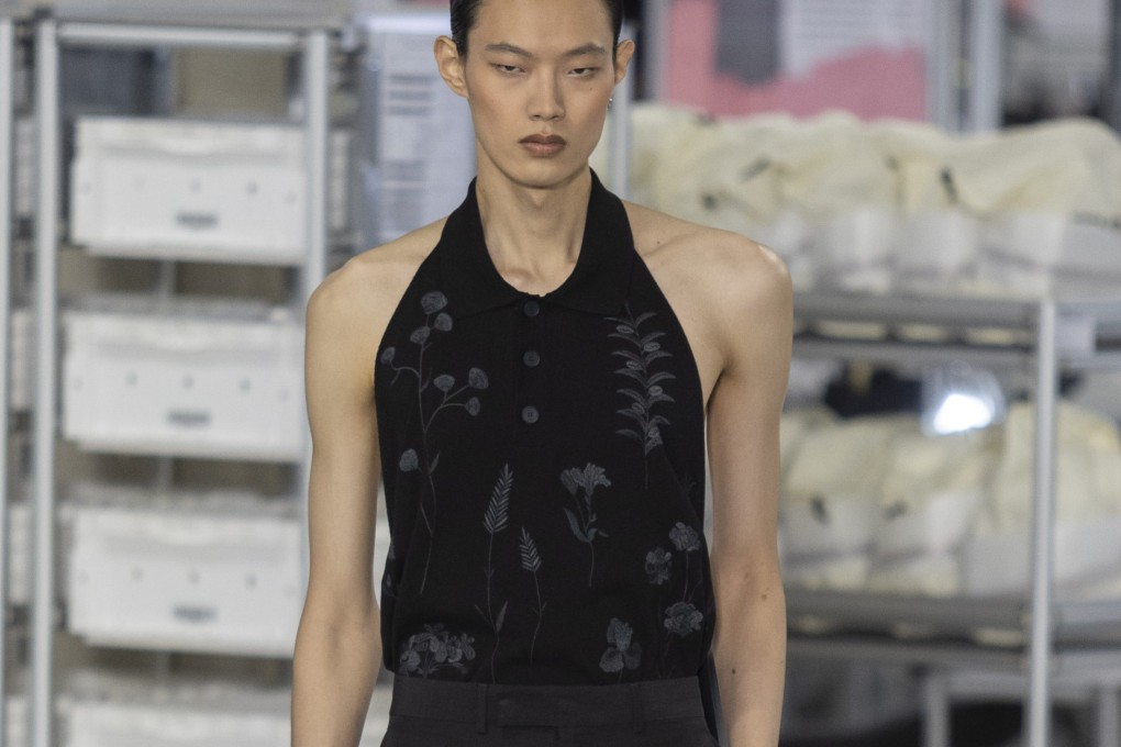A model in a halter neck top walks the runway at the Fendi spring/summer 2024 menswear fashion show on June 15, 2023 in Florence, Italy. The halter neck top is one of six men’s fashion trends that stand out from recent shows. Photo: Getty Images