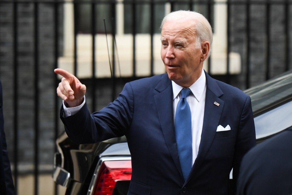 US President Joe Biden at Downing Street in London on July 10. He was set to discuss Ukraine with UK Prime Minister Sunak after several allies questioned the US president’s decision to send cluster bombs to Ukraine. Photo: Bloomberg