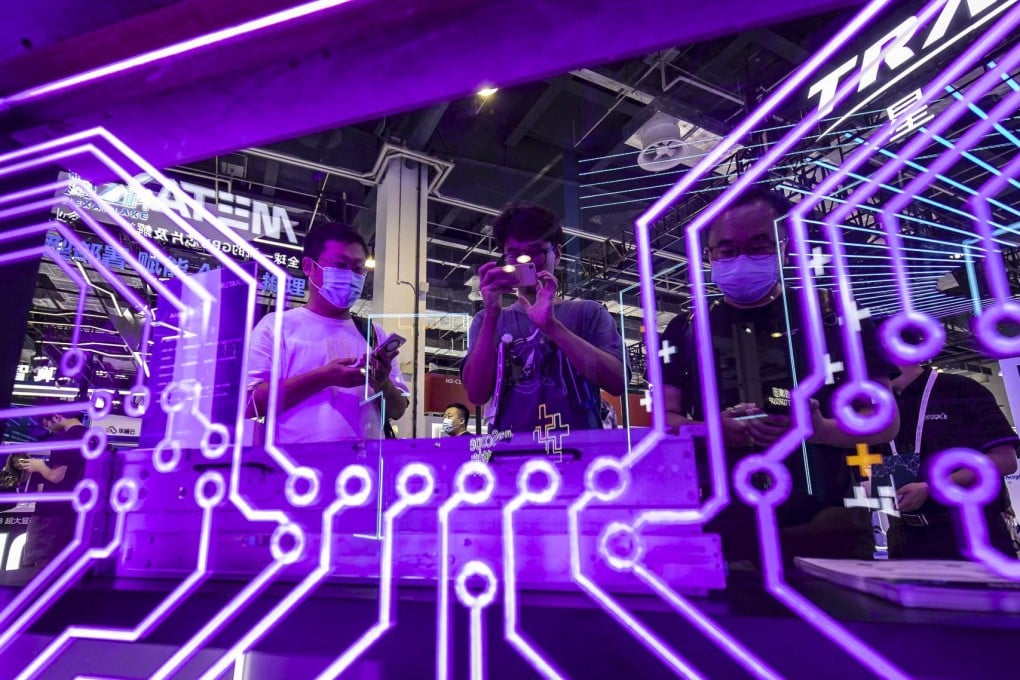 Attendees visit a booth at the World Artificial Intelligence Conference in Shanghai on July 6, 2023. Photo: Bloomberg